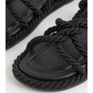H&M Black Robe Twisted Flat Open Toe Sandals Size EU 36/ US 5